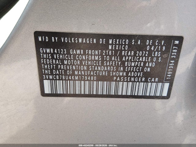 Продаж на аукціоні авто 2019 Volkswagen Jetta 1.4t R-line/1.4t S/1.4t Se, vin: 3VWCB7BU4KM179480, номер лоту: 45245289