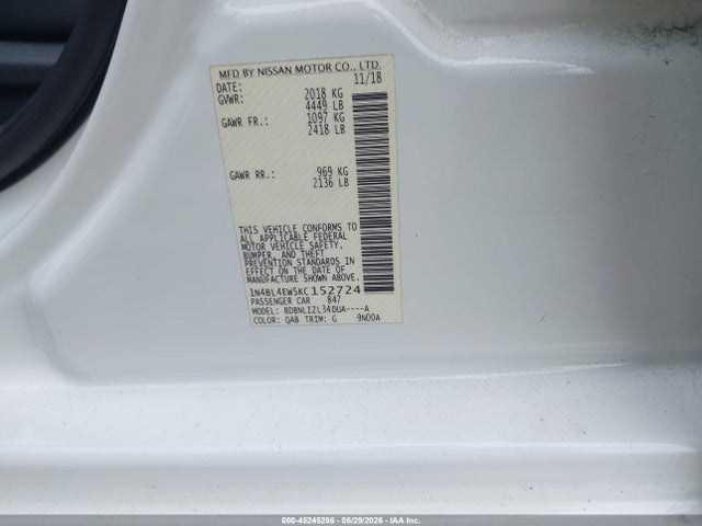 Aukcja sprzedaży 2019 Nissan Altima 2.5 Sl, vin: 1N4BL4EW5KC152724, numer aukcji: 45245296