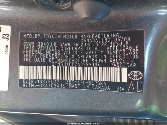 2010 Toyota Corolla S მანქანა იყიდება აუქციონზე, vin: 2T1BU4EE7AC233194, აუქციონის ნომერი: 45245339