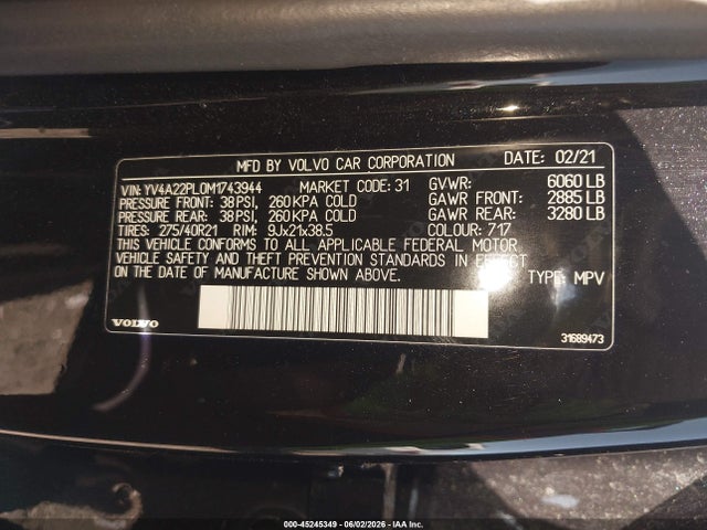 Продажа на аукционе авто 2021 Volvo Xc90 T6 Inscription 7 Passenger, vin: YV4A22PL0M1743944, номер лота: 45245349