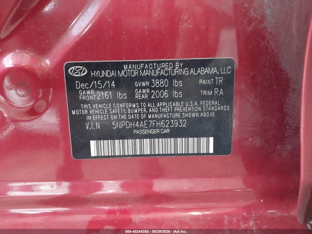 Продаж на аукціоні авто 2015 Hyundai Elantra Se, vin: 5NPDH4AE7FH623932, номер лоту: 45245355