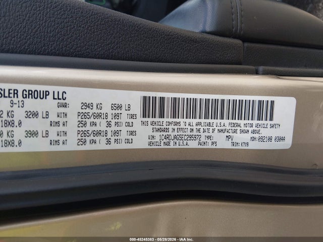 Продаж на аукціоні авто 2014 Dodge Durango Sxt, vin: 1C4RDJAG5EC295972, номер лоту: 45245383