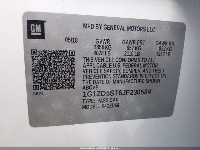 1G1ZD5ST6JF230584 Chevrolet MALIBU LT