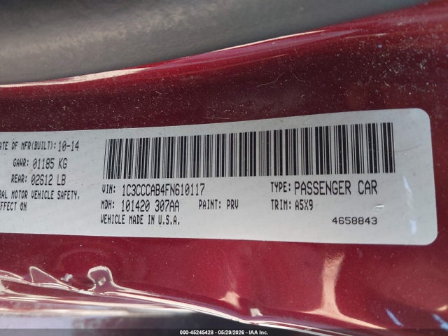 Aukcja sprzedaży 2015 Chrysler 200 Limited, vin: 1C3CCCAB4FN610117, numer aukcji: 45245428