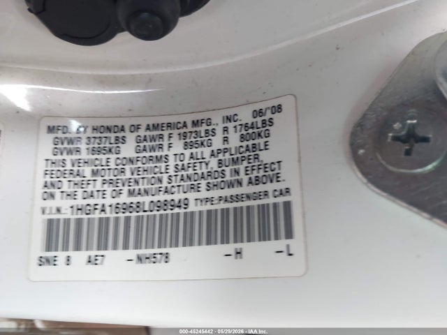 Aukcja sprzedaży 2008 Honda Civic Ex-l, vin: 1HGFA16968L098949, numer aukcji: 45245442