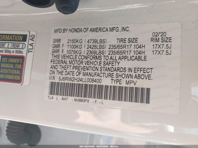 5J6RW2H24LL008400 Honda Cr-v Awd Lx