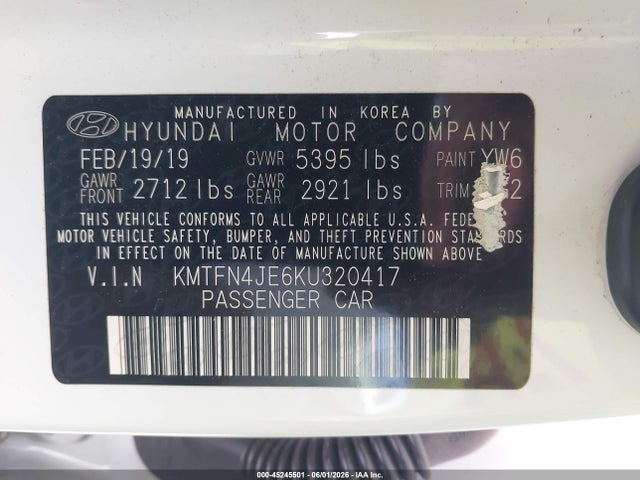 Auction sale of the 2019 Genesis G80 3.8, vin: KMTFN4JE6KU320417, lot number: 45245501