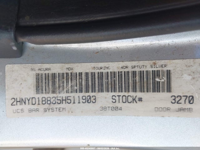 Aukcja sprzedaży 2005 Acura Mdx, vin: 2HNYD18835H511903, numer aukcji: 45245507
