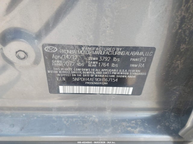 Aukcja sprzedaży 2013 Hyundai Elantra Gls, vin: 5NPDH4AE9DH167154, numer aukcji: 45245543
