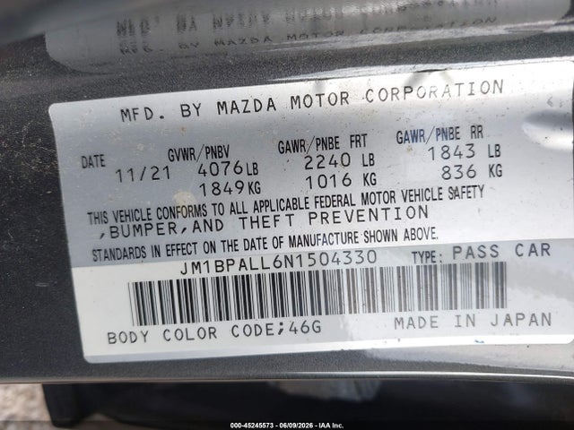 Продажа на аукционе авто 2022 Mazda Mazda3 Preferred, vin: JM1BPALL6N1504330, номер лота: 45245573