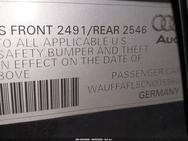 2012 Audi A4 2.0t Premium მანქანა იყიდება აუქციონზე, vin: WAUFFAFL5CN005960, აუქციონის ნომერი: 45245598