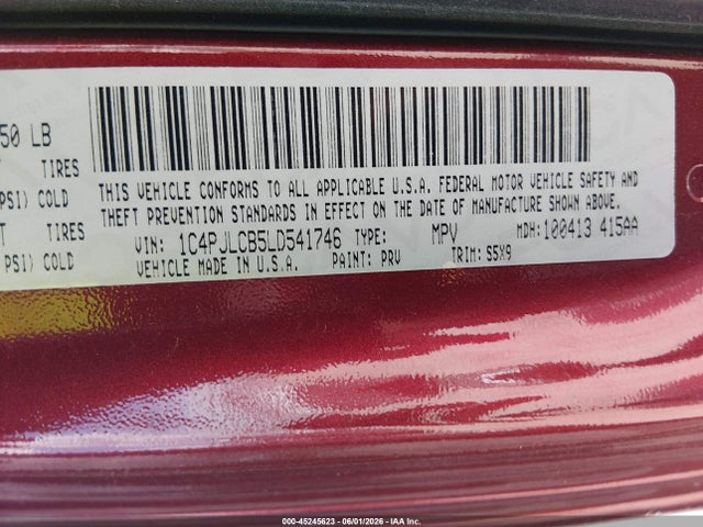 2020 Jeep Cherokee Latitude Fwd მანქანა იყიდება აუქციონზე, vin: 1C4PJLCB5LD541746, აუქციონის ნომერი: 45245623