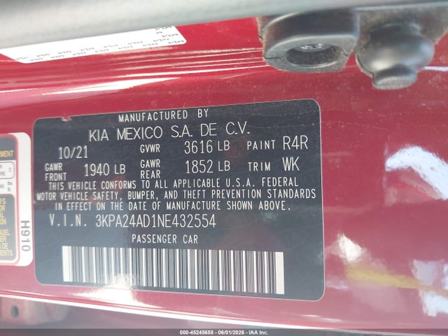 Продажа на аукционе авто 2022 Kia Rio S, vin: 3KPA24AD1NE432554, номер лота: 45245658