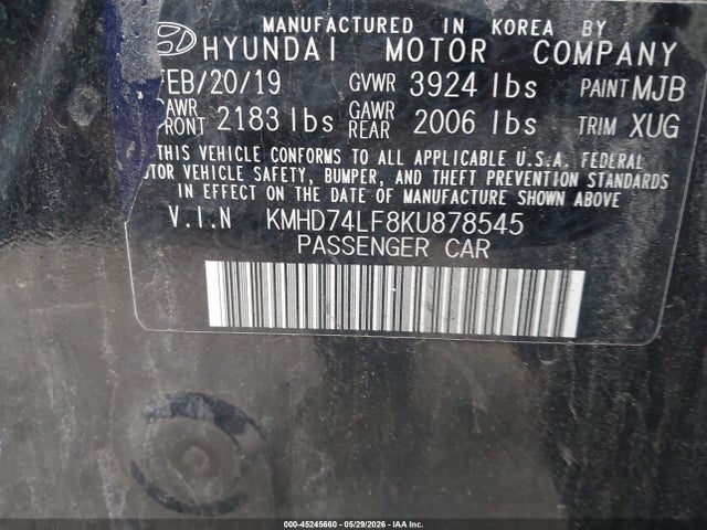 KMHD74LF8KU878545 Hyundai ELANTRA SE