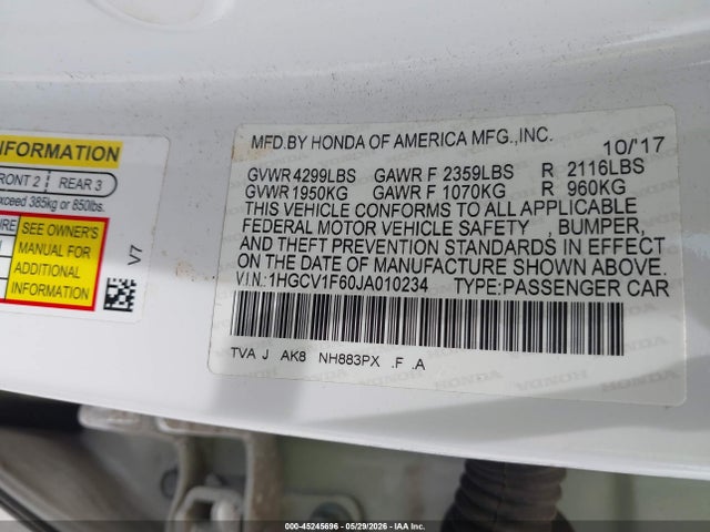 Honda Accord Ex-l 2018 1HGCV1F60JA010234 Image 9