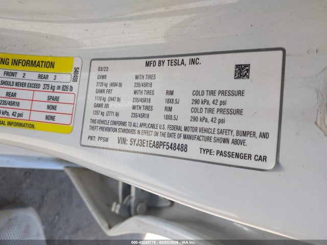 Tesla Model 3 Rear-wheel Drive 2023 5YJ3E1EA8PF548488 Image 9