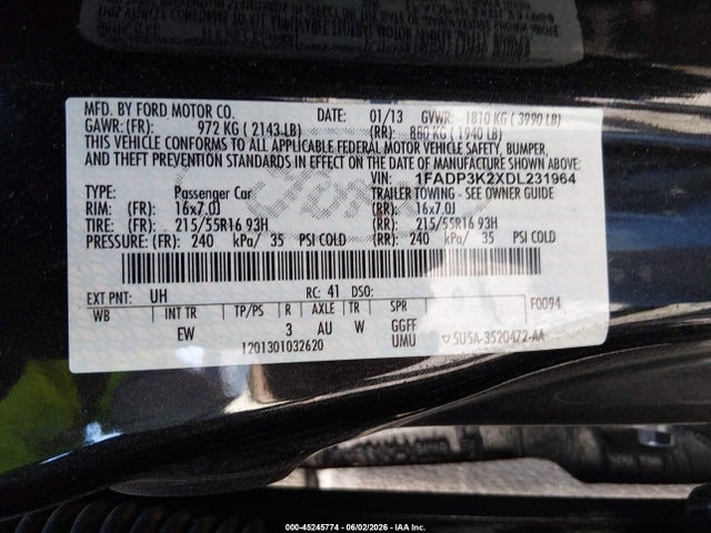 2013 Ford Focus Se მანქანა იყიდება აუქციონზე, vin: 1FADP3K2XDL231964, აუქციონის ნომერი: 45245774