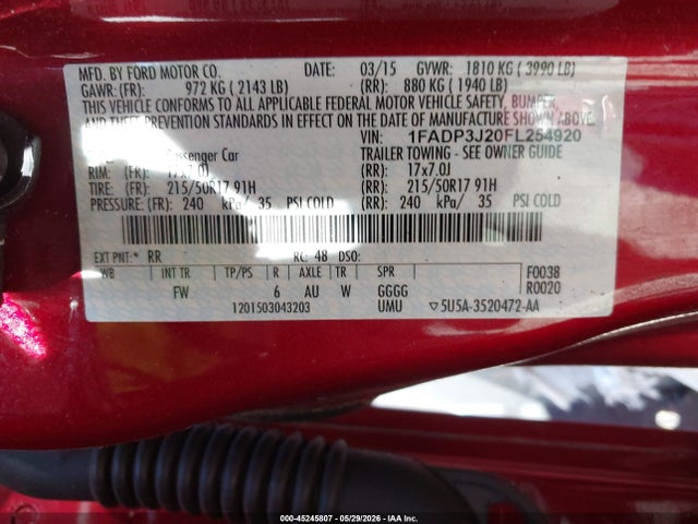 Aukcja sprzedaży 2015 Ford Focus Titanium, vin: 1FADP3J20FL254920, numer aukcji: 45245807