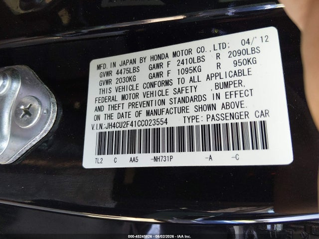 Aukcja sprzedaży 2012 Acura Tsx 2.4, vin: JH4CU2F41CC023554, numer aukcji: 45245826