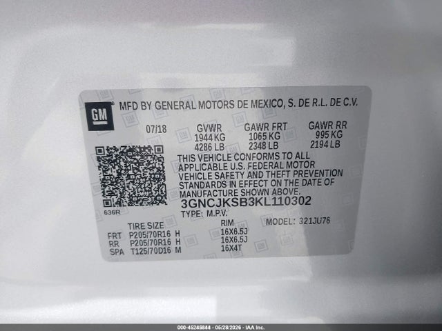 3GNCJKSB3KL110302 Chevrolet TRAX LS