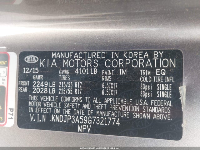 2016 Kia Soul + მანქანა იყიდება აუქციონზე, vin: KNDJP3A59G7321774, აუქციონის ნომერი: 45245860