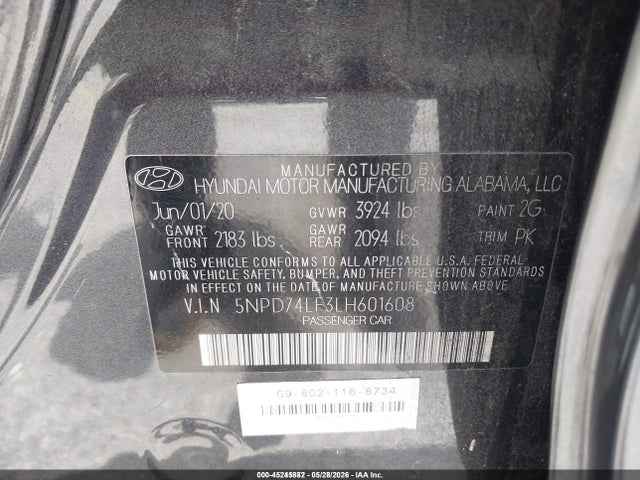 5NPD74LF3LH601608 Hyundai ELANTRA SE