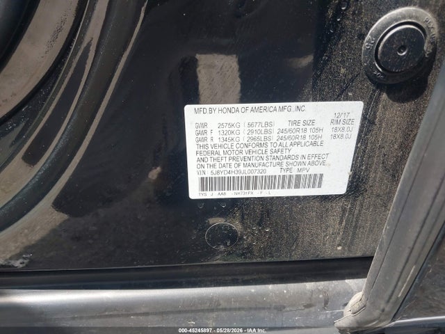 2018 Acura Mdx მანქანა იყიდება აუქციონზე, vin: 5J8YD4H39JL007320, აუქციონის ნომერი: 45245897