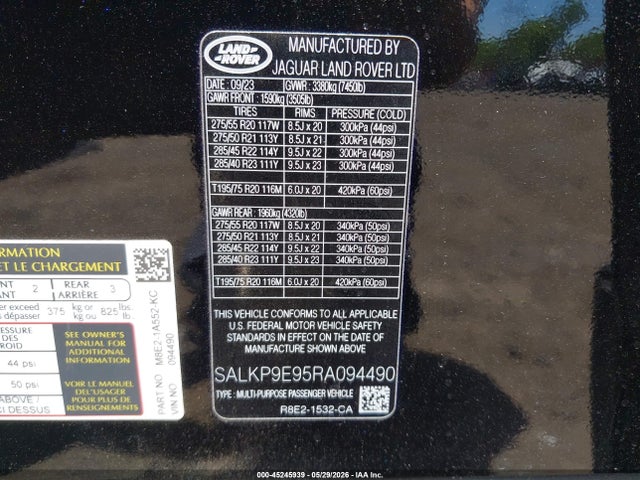 Aukcja sprzedaży 2024 Land Rover Range Rover P530 Se, vin: SALKP9E95RA094490, numer aukcji: 45245939