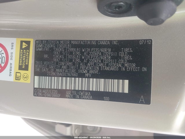 45245947 :رقم المزاد ، 2T2BK1BA0DC167660 vin ، 2013 Lexus Rx 350 مزاد بيع