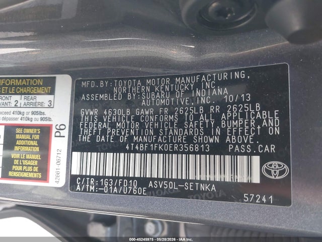 4T4BF1FK0ER356813 Toyota CAMRY LE