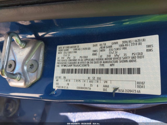 Продажа на аукционе авто 2018 Ford Escape S, vin: 1FMCU0F78JUC33975, номер лота: 45245979