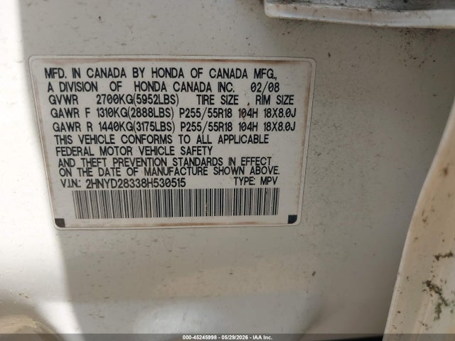 Aukcja sprzedaży 2008 Acura Mdx Technology Package, vin: 2HNYD28338H530515, numer aukcji: 45245998