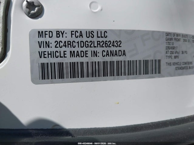 2020 Chrysler Voyager Lxi მანქანა იყიდება აუქციონზე, vin: 2C4RC1DG2LR262432, აუქციონის ნომერი: 45246046