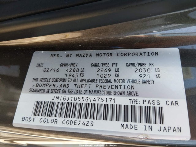 Aukcja sprzedaży 2016 Mazda Mazda6 I Sport, vin: JM1GJ1U55G1475171, numer aukcji: 45246062