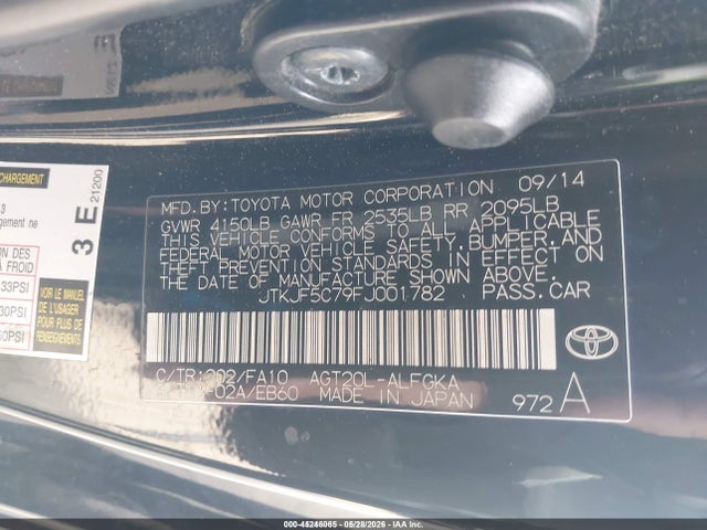45246065 :رقم المزاد ، JTKJF5C79FJ001782 vin ، 2015 Scion Tc مزاد بيع