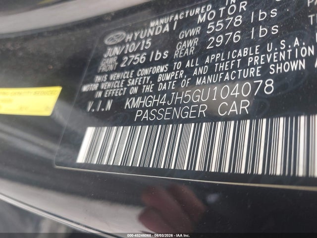 Продаж на аукціоні авто 2016 Hyundai Equus Signature, vin: KMHGH4JH5GU104078, номер лоту: 45246068