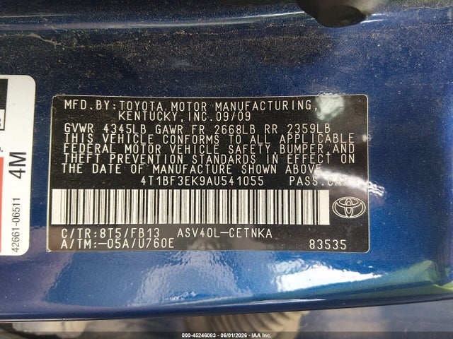 Aukcja sprzedaży 2010 Toyota Camry Le, vin: 4T1BF3EK9AU541055, numer aukcji: 45246083