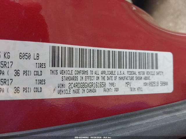 Aukcja sprzedaży 2016 Dodge Grand Caravan Se, vin: 2C4RDGBGXGR161650, numer aukcji: 45246092