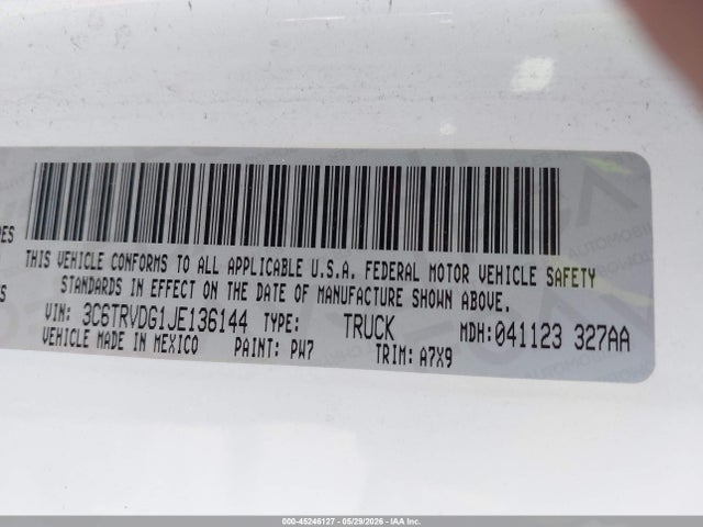 2018 Ram Promaster 2500 მანქანა იყიდება აუქციონზე, vin: 3C6TRVDG1JE136144, აუქციონის ნომერი: 45246127