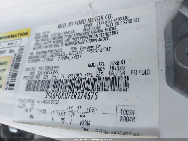 Aukcja sprzedaży 2014 Ford Fusion Hybrid Titanium, vin: 3FA6P0RU7ER274675, numer aukcji: 45246171