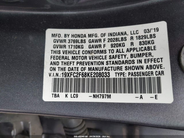 Honda Civic Lx 2019 19XFC2F68KE208033 Image 9