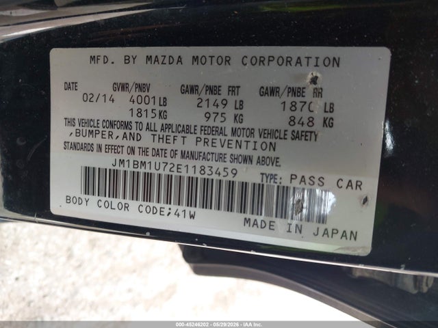 45246202 :رقم المزاد ، JM1BM1U72E1183459 vin ، 2014 Mazda Mazda3 مزاد بيع