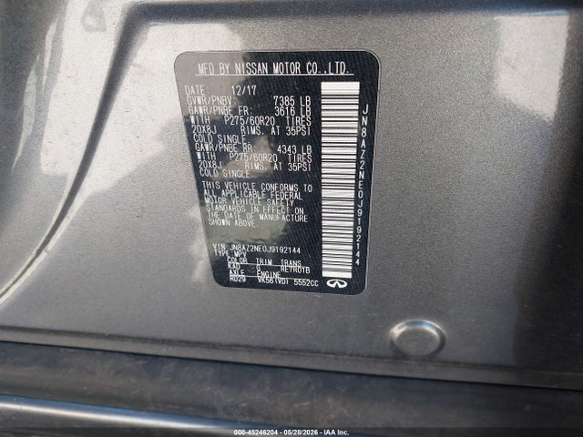 Продаж на аукціоні авто 2018 Infiniti Qx80, vin: JN8AZ2NE0J9192144, номер лоту: 45246204