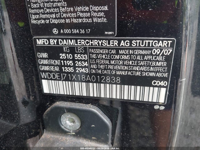Aukcja sprzedaży 2008 Mercedes-benz Cl 550, vin: WDDEJ71X18A012838, numer aukcji: 45246221