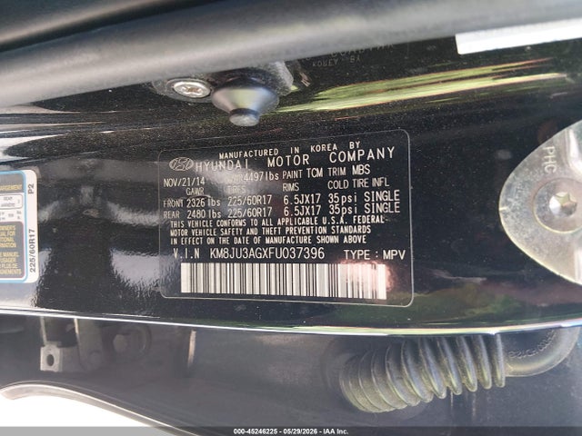 45246225 :رقم المزاد ، KM8JU3AGXFU037396 vin ، 2015 Hyundai Tucson Se مزاد بيع