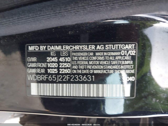 Aukcja sprzedaży 2002 Mercedes-benz C 32 Amg, vin: WDBRF65J22F233631, numer aukcji: 45246264