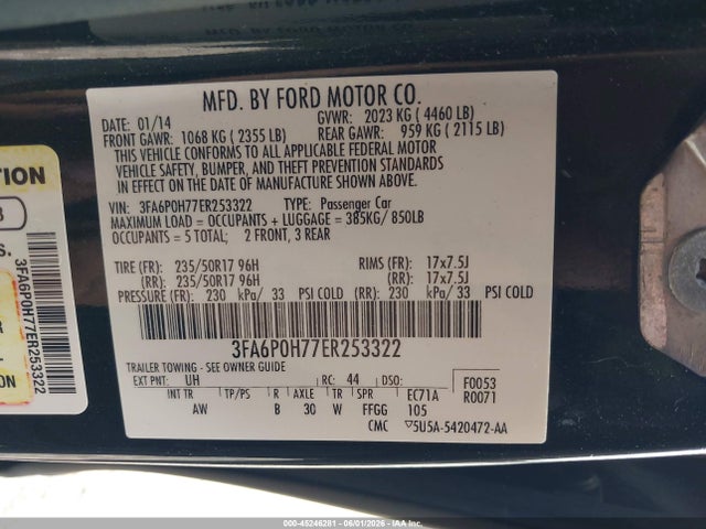 Продажа на аукционе авто 2014 Ford Fusion Se, vin: 3FA6P0H77ER253322, номер лота: 45246281