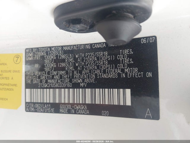 45246290 :رقم المزاد ، 2T2GK31U58C039160 vin ، 2008 Lexus Rx 350 مزاد بيع