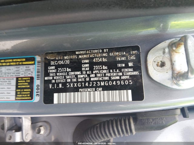 2021 Kia K5 Lxs მანქანა იყიდება აუქციონზე, vin: 5XXG14J23MG049605, აუქციონის ნომერი: 45246306