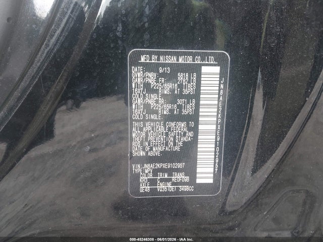 JN8AE2KPXE9102957 Nissan Quest Sv